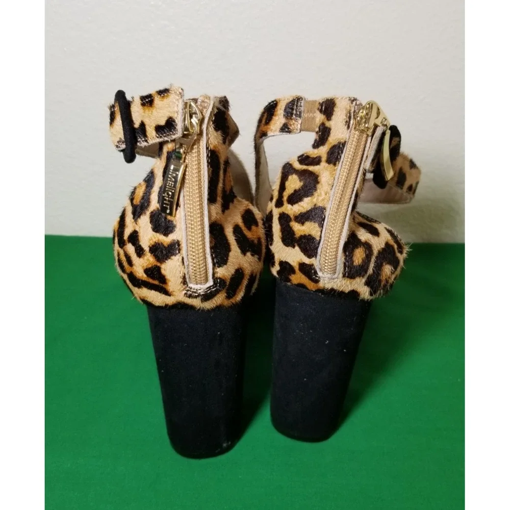 Limelight Brown Leopard Platform Block Heel Ankle Strap Women Size 11 Retro City